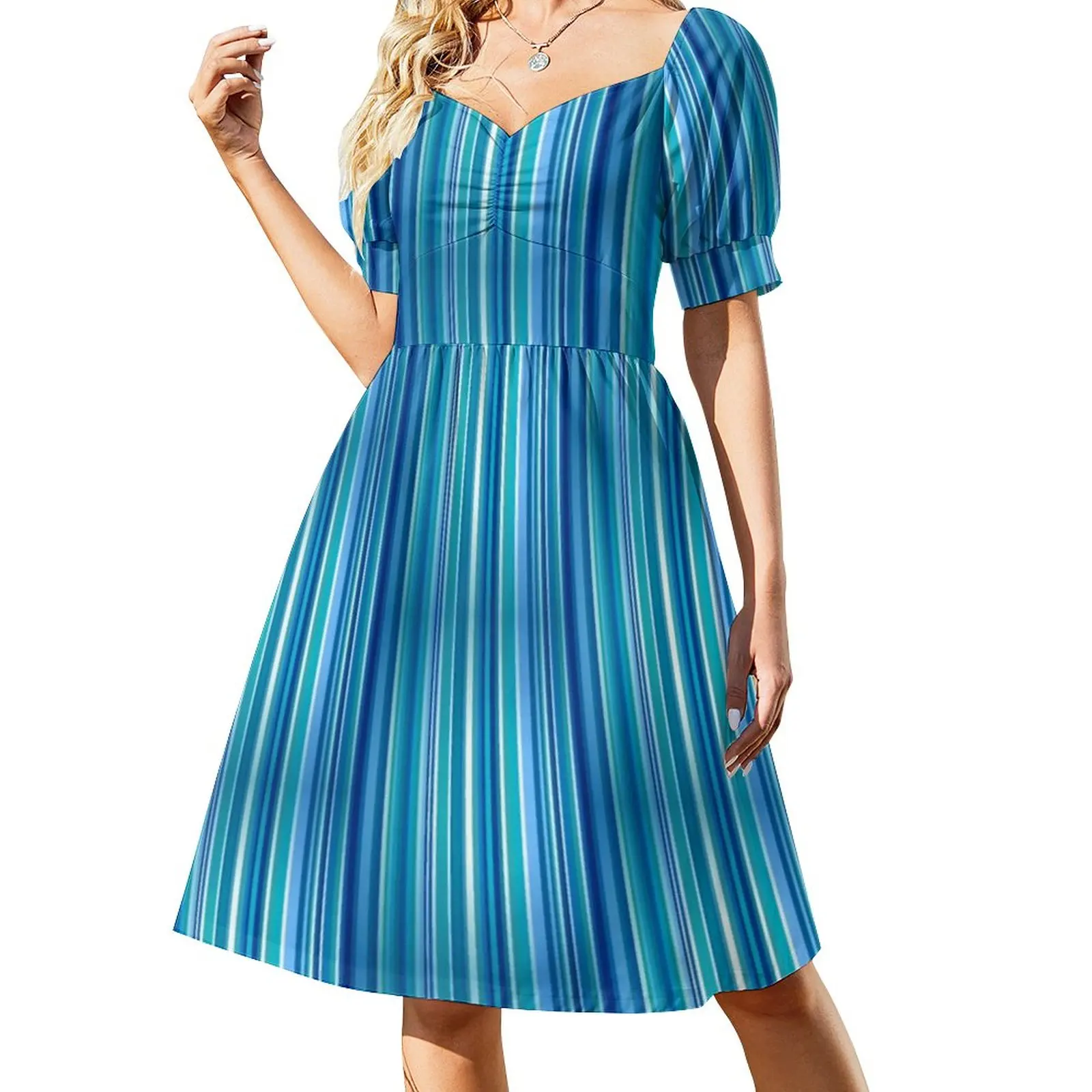 

Blue And White Striped Casual Dress Vertical Stripes Aesthetic Dresses Sexy V Neck Cute Pattern Dress Big Size 4XL 5XL