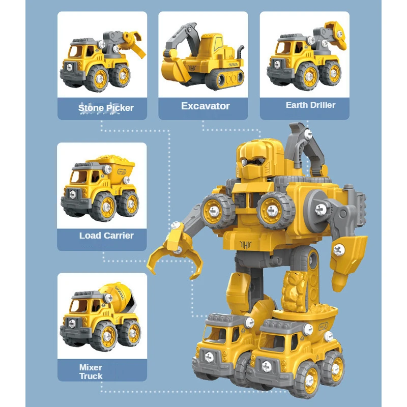 

Cross-border 5-in-1DIY Assembling Engineering Trucks Toy Car Set, Fire Trucks, Assembling Robots,Toys Gift for Toddlers Boys