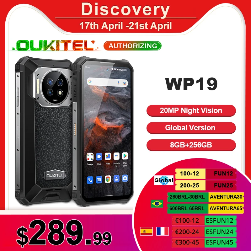 OUKITEL WP19 8+256GB 21000mAh 6.78'' FHD+ Smartphone 20MP Night Vision Helio G95 Cellphone