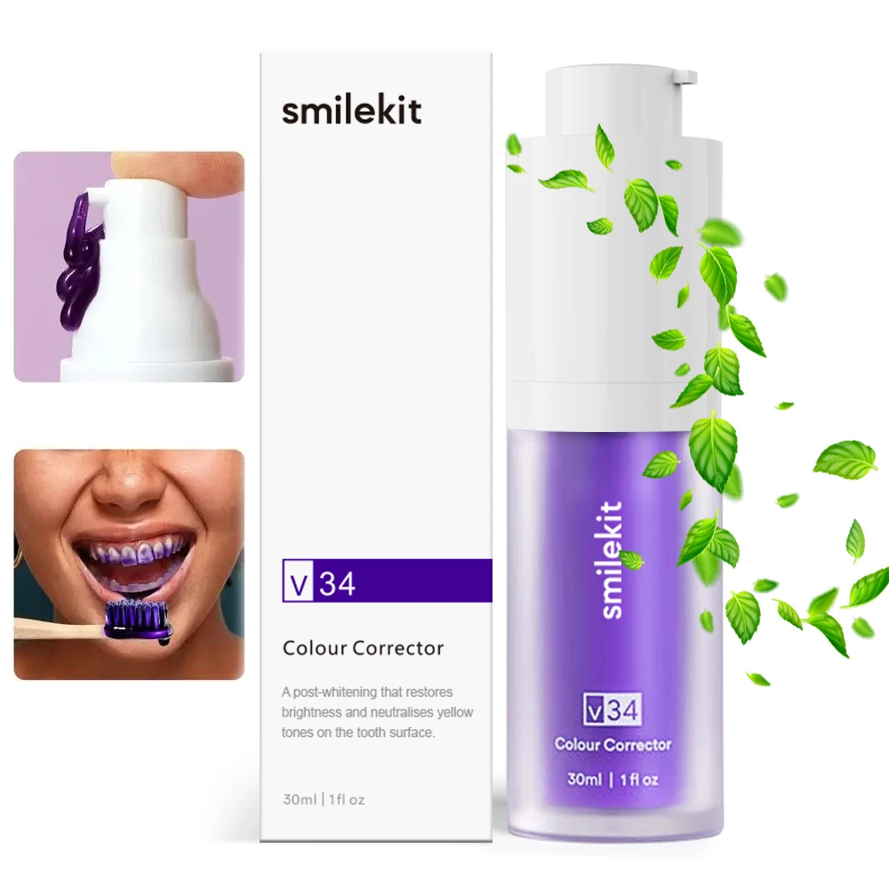 

Teeth Whitening Toothpaste v34 Colour Smile Kit Mousse Purple Professional Dental Bleaching Remove Yellow Stains Fresh Breath