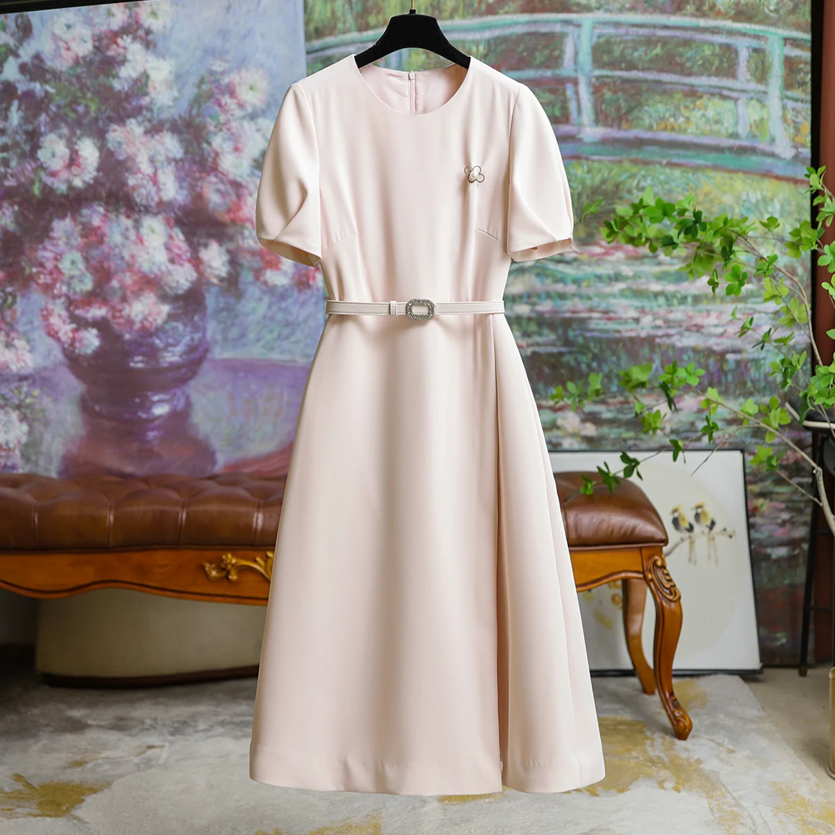 

Платье женское однотонное с рукавами-фонариками, Модная элегантная длинная юбка с завышенной талией, элегантная летняя одежда