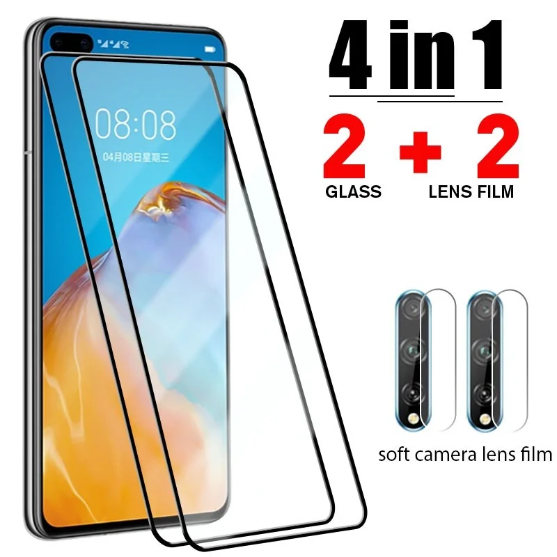

4IN1 Full Protective Glass for Huawei P50 P40 P30 P20 Lite Screen Protector for Huawei P Smart 2021 2020 2019 Z S Tempered Glass