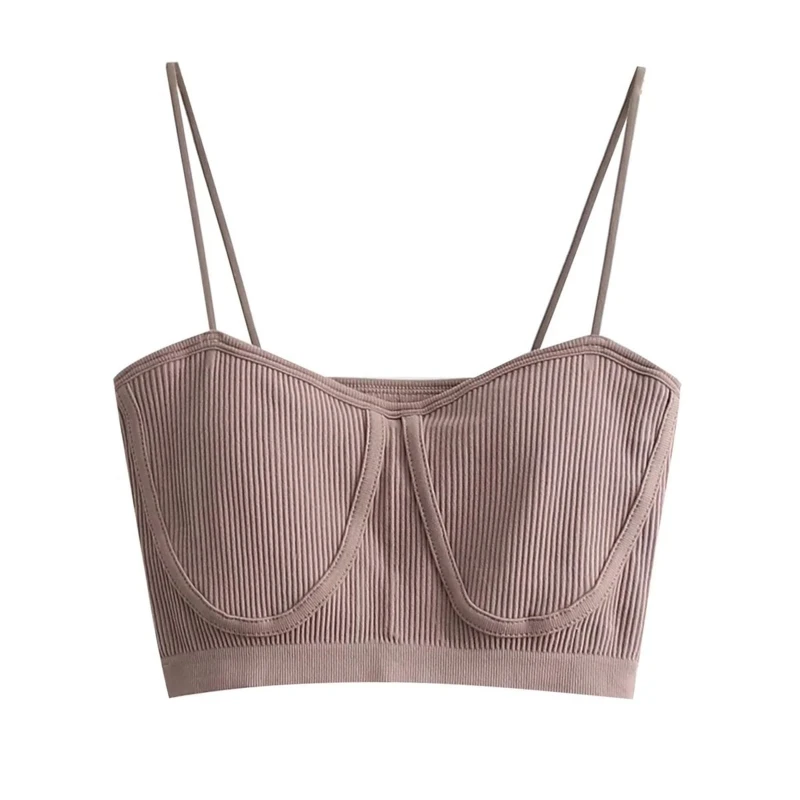 

Женский укороченный топ на тонких бретельках с накладкой на груди, Трикотажный жилет на бретельках