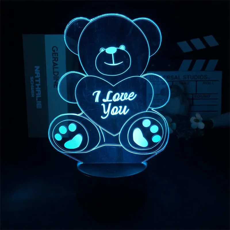 

3D Night Light Classic I Love You Teddy Bear for Bedroom Decor Cute Birthday Colorful Gift LED Lamp Manga Kid Lovely Present