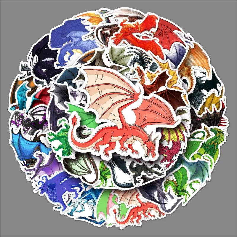 

50Pcs Cartoon Anime Fire Wing Dragon Graffiti Stickers For DIY Laptop Luggage Guitar Car Phone Punk Party Child Reward Sticker