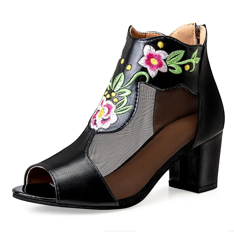 

High Heels Mesh Breathable Women Sandals Thick-heeled Fish Mouth Sandals 2022 Summer Women Shoes Women Pumps Ladies Dress Shoes