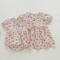 sister and me summer short sleeve flower peter pan collar cotton casual outwear infant kids baby clothing romper dresses
