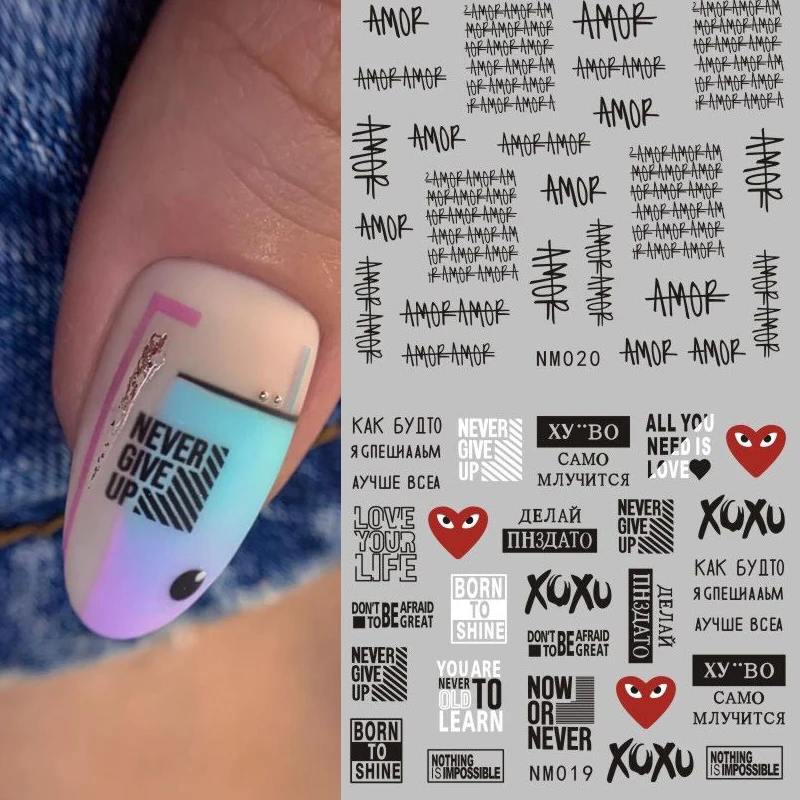 12 patterns Amor Nail Art Slider Decals Russian Letter Transfer Stickers with Inscriptions Water Decals Tattoo Sliders For Nails