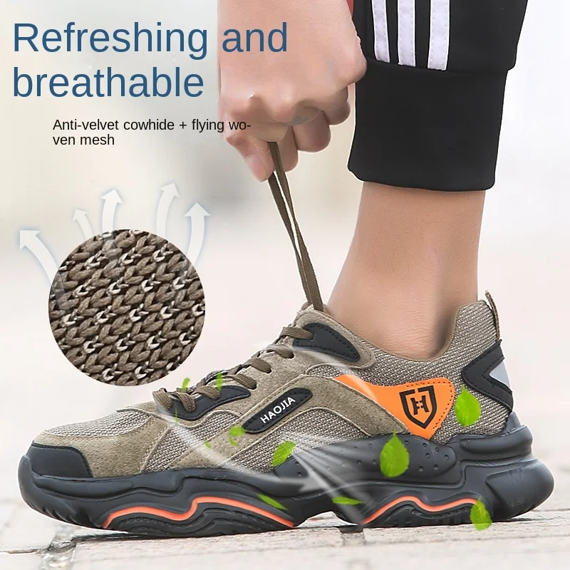 

Новинка 2023, рабочая обувь, мужские дизайнерские кроссовки, безопасные удобные повседневные Нескользящие ботинки большого размера с защито...