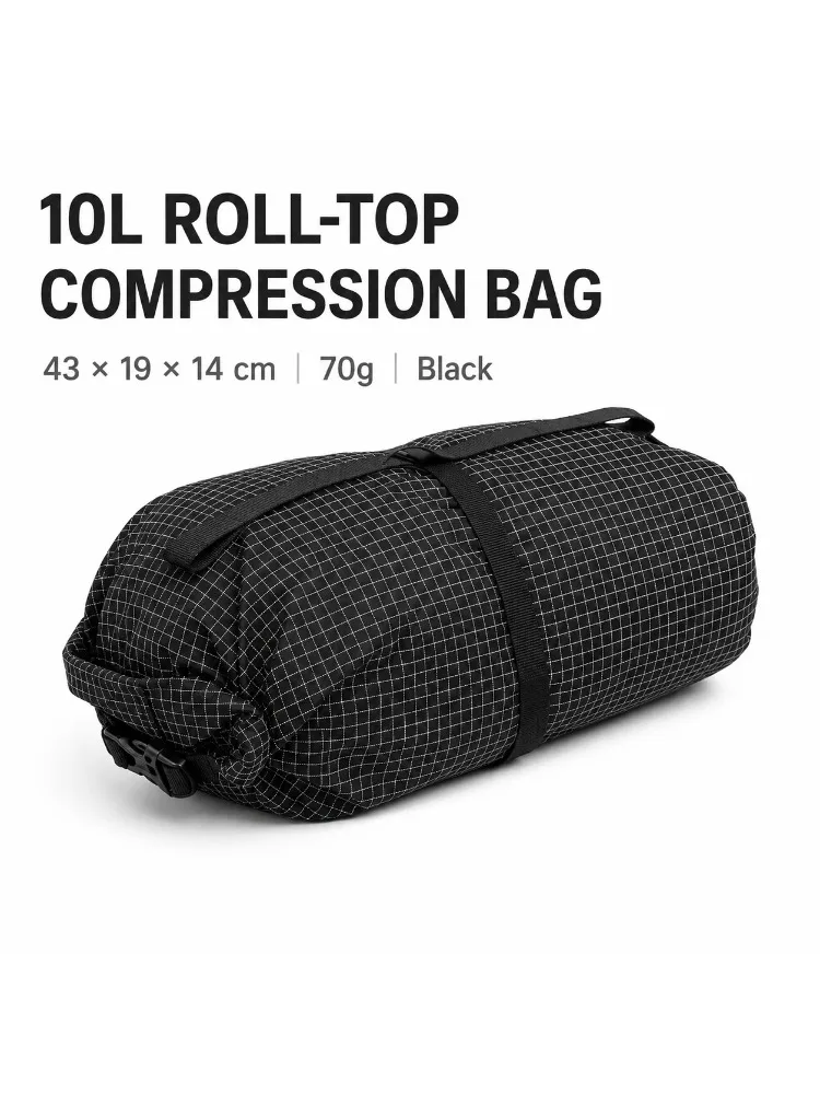 Фото Сумка для хранения 10 л из Dyneema X-Gripstop, сверхлегкая, 70 г, с компрессионным замком Roll-top и пряжкой DuraFlex, для кемпинга, походов и активного отдыха №1