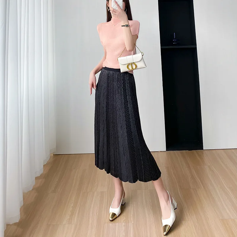 

Miyake Style Comfortable and Casual Loose plus Size Waist Trimming Pleated Skirt for Women 2023 Summer New Design Elegant Skirt