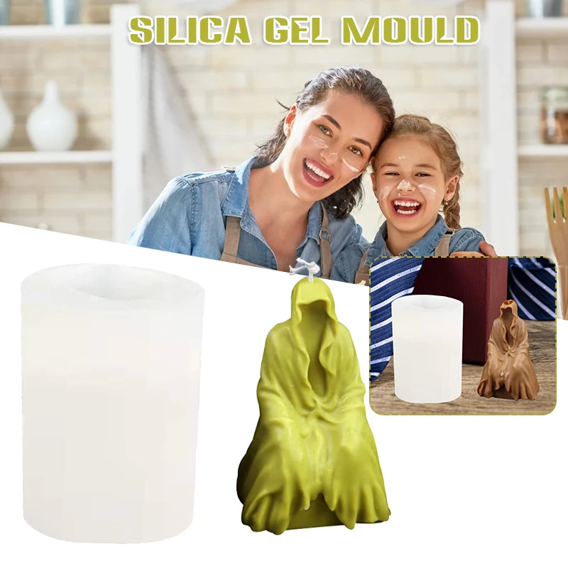 

Soft Templates 3D Horror Ghost Casting Die DIY Craft Silicone Stencil for Halloween Themed Party Candle Wax Soap DCS