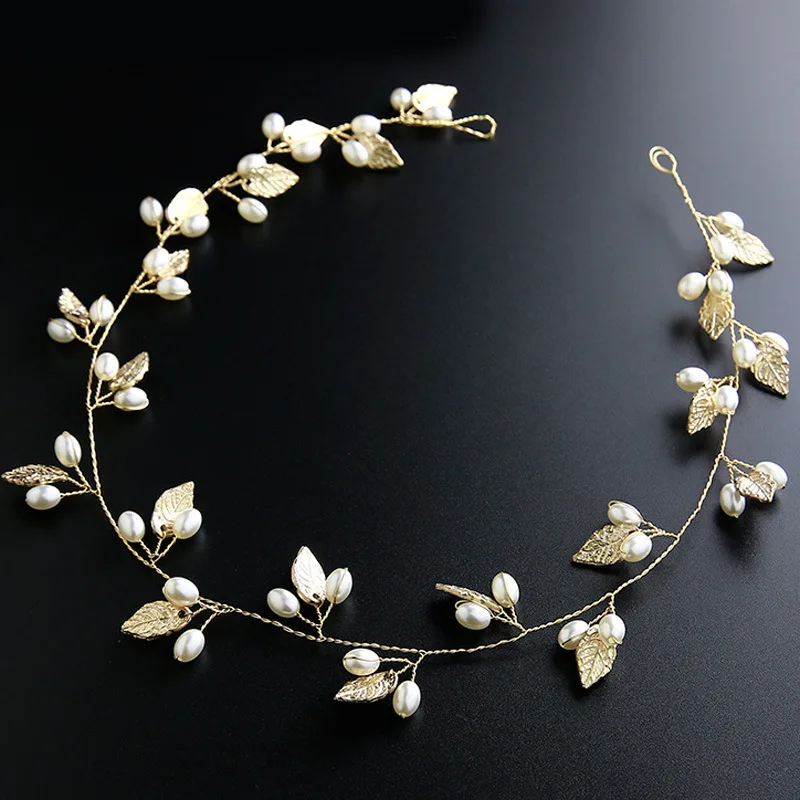 

Stylish Pearl Leaves Tiaras Hairbands Bridesmaid Diamante Vine Decoration Bridal Dress Hair Accessories Wedding Jewelry Headwear