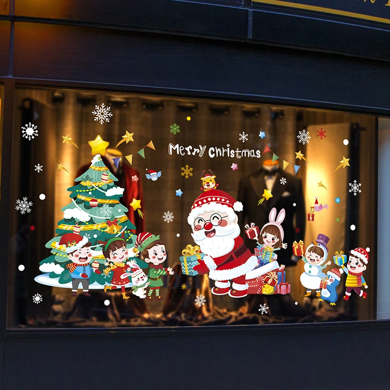 

[SHIJUEHEZI] Christmas Glass Stickers DIY Santa Claus Animals Children Wall Decals for Nursery Window Festival Home Decoration