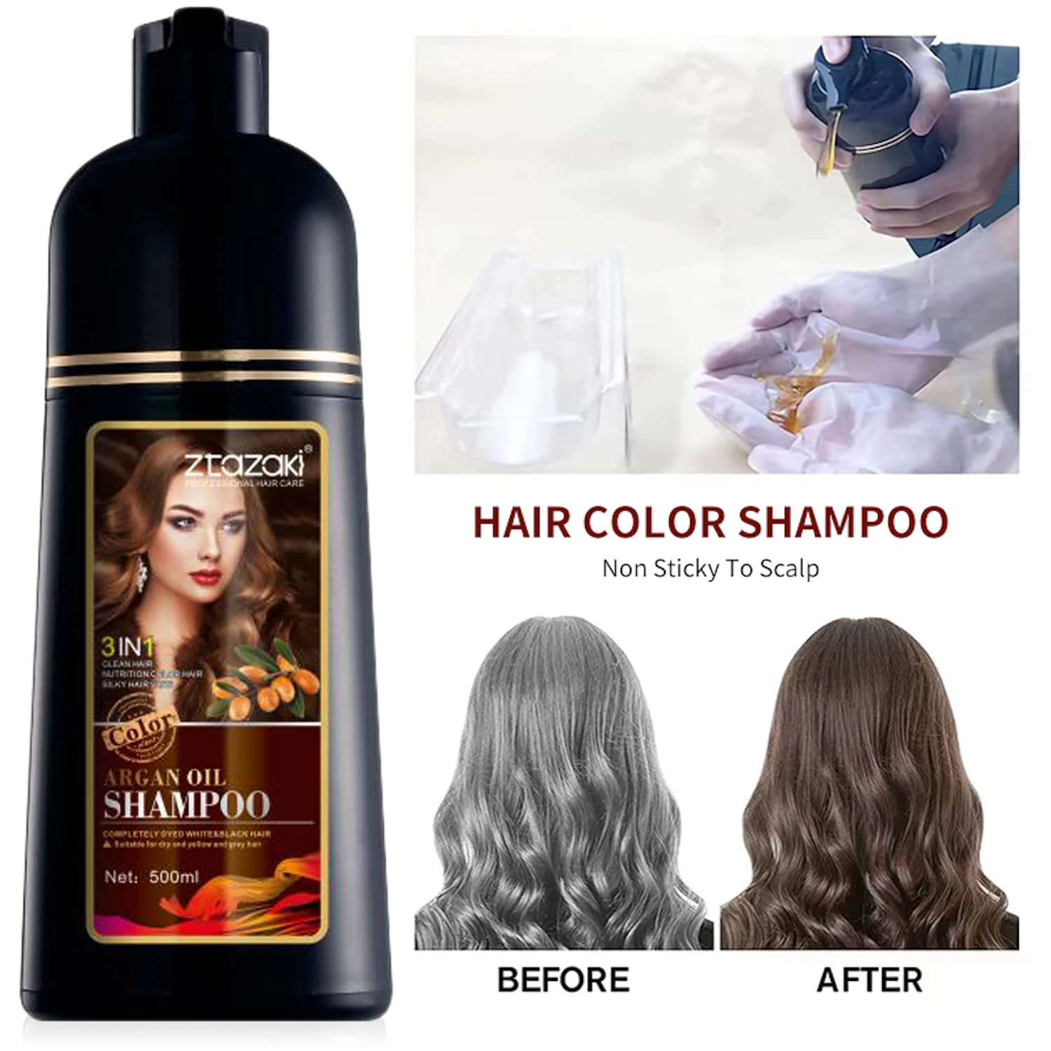 500ml Mokeru 100% Gray Coverage Long Lasting Fast Dyeing Pure Natural Argan Oil Essence Brown Hair Color Dye Shampoo For Women - купить по