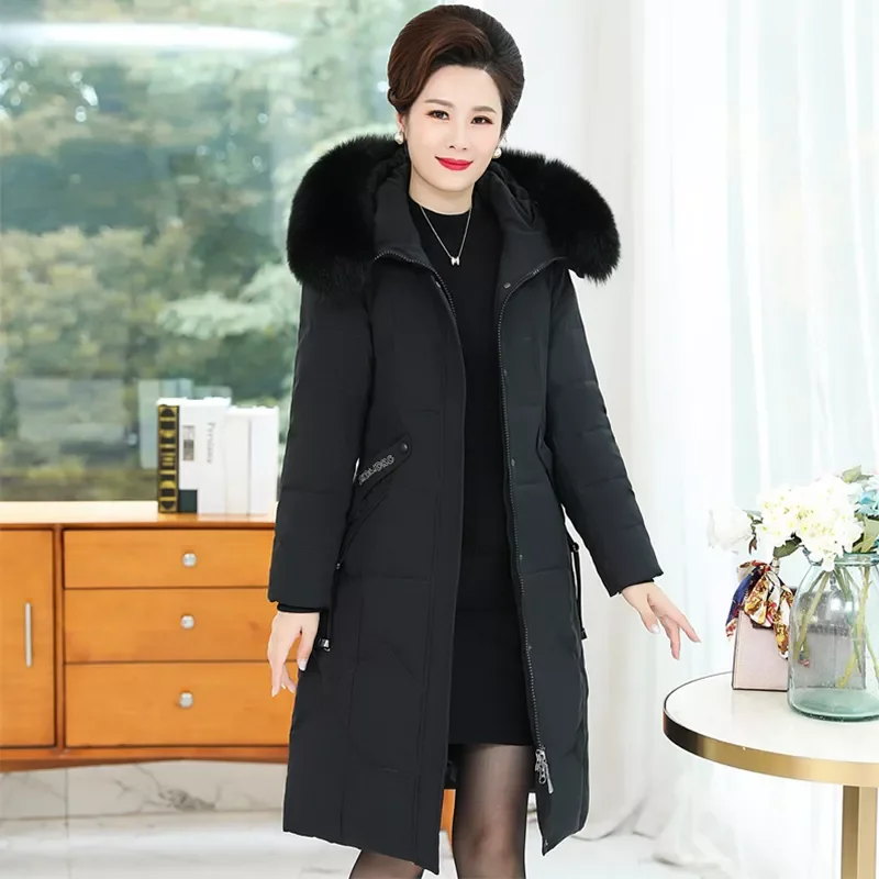 2022NEW Parkas Women's Hooded with Fur Long Sleeve Ladies Slim White Down Jackets Embroidery Thick Warm Coats for Female 202