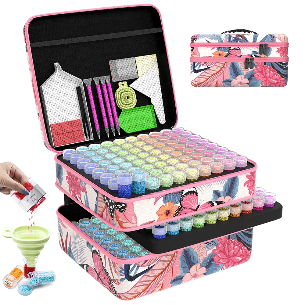 

ARTDOT Diamond Painting Storage Boxes 5D DIY Pink 240 Slots Bead Storage Container with 5D Diamond Art Accessories and Tools Kit