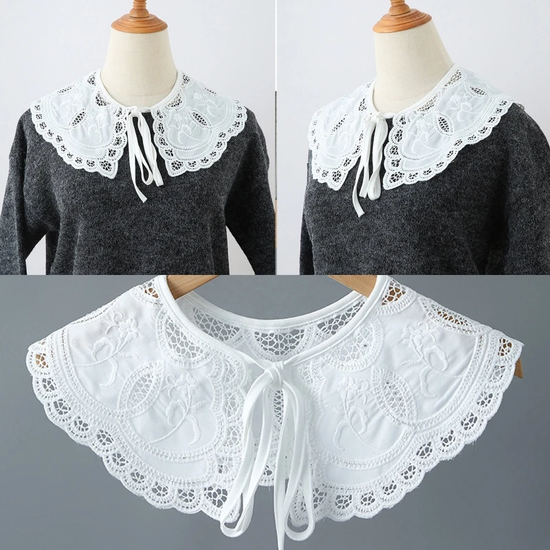 

Women Spring Decorative for Doll Fake Collar Shawl Scalloped Hollow Floral Capel