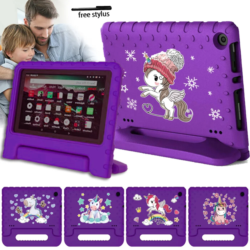 

Чехол для Fire 7/Fire HD 8/Fire HD 8 Plus с защитой от падений и откидной ножкой, Детский защитный чехол-подставка из ЭВА с рисунком и бесплатным стилусом