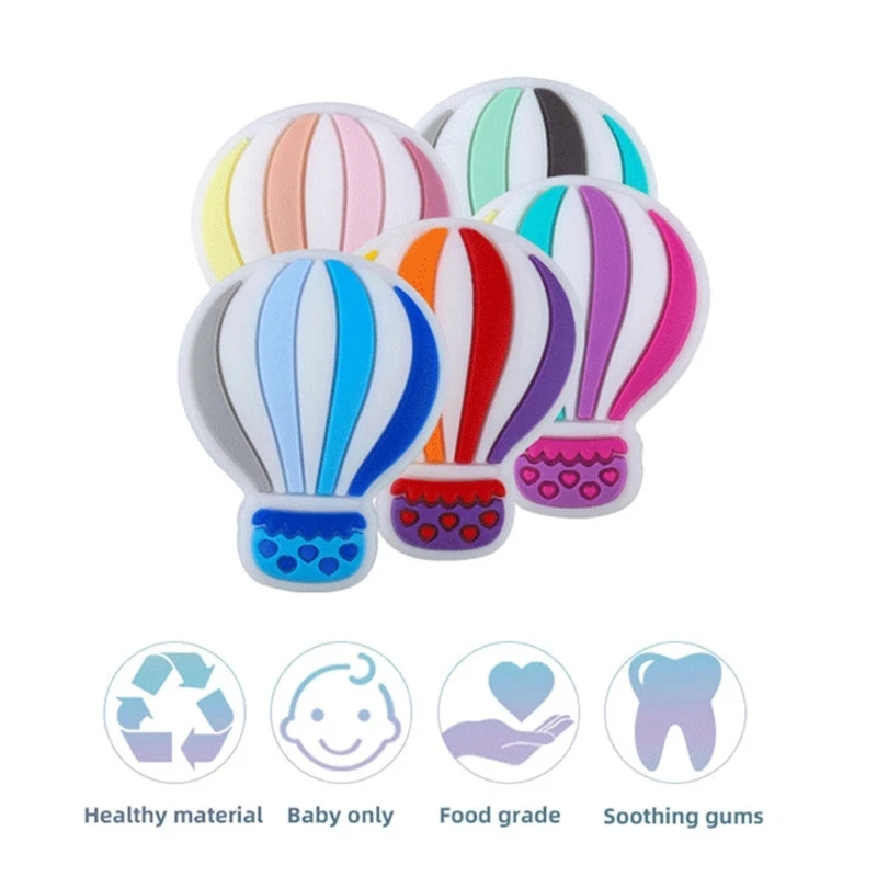 

5pcs Silicone Teether Cartoon Hot Air Balloon Beads DIY Chewing Teething Toy