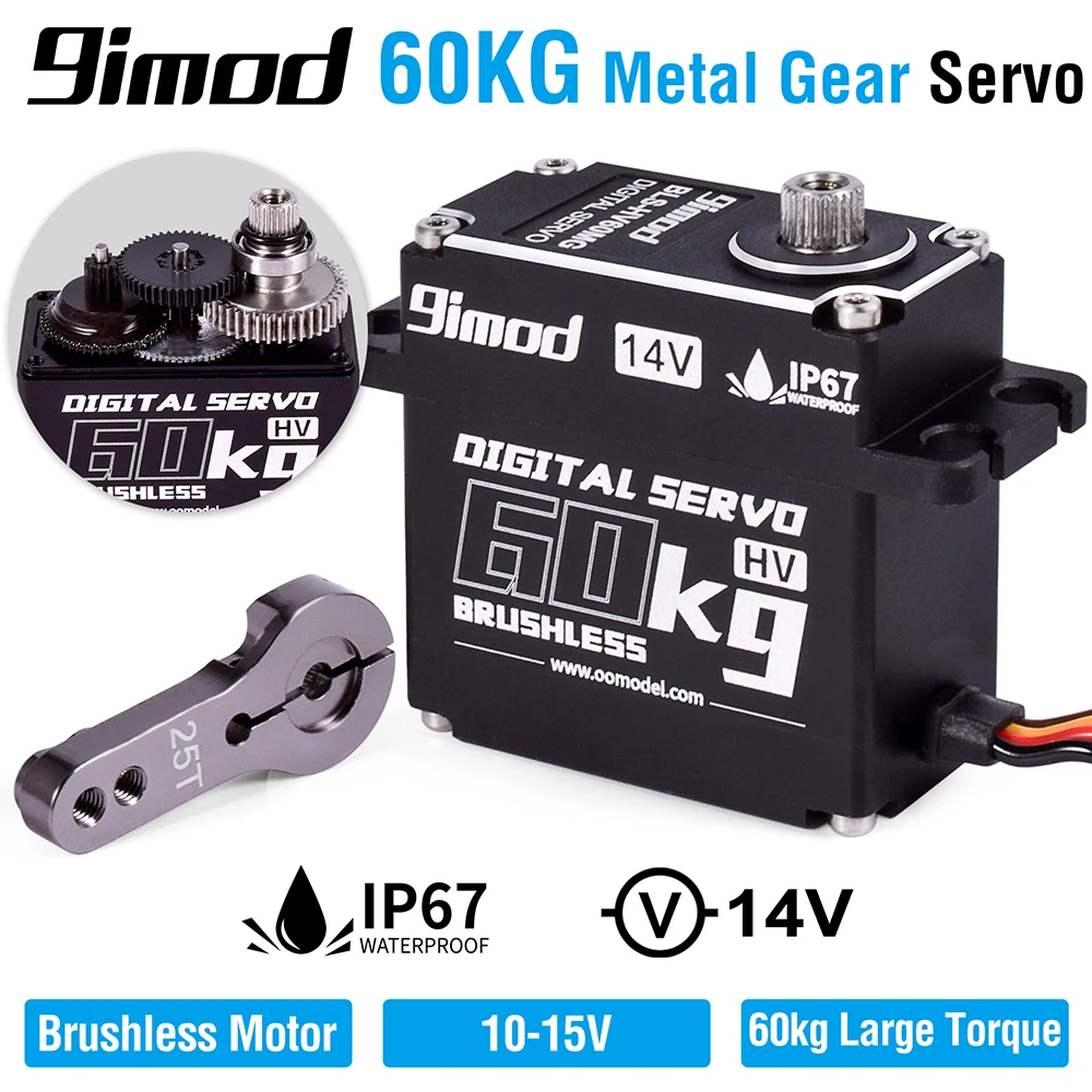 

9imod 60KG Waterproof Digital Brushless Servo RC 14V HV High Torque Metal Gear Steering Servo for 1/8 1/10 Traxxas scx10 RC Car