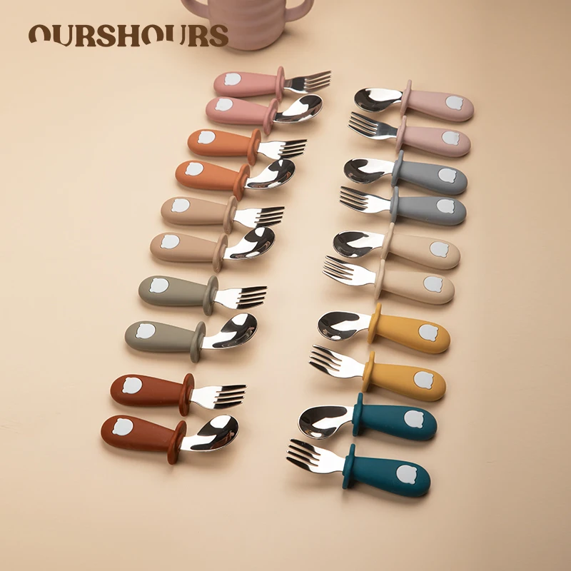 

Ложка-вилка из нержавеющей стали с силиконовой ручкой для кормления младенцев