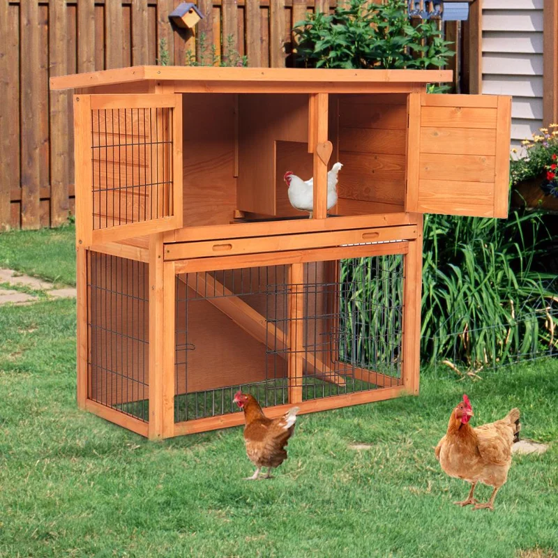 

Wooden 36 Inch 2 Tiers Chicken Coop Hen House Poultry Pet Cage