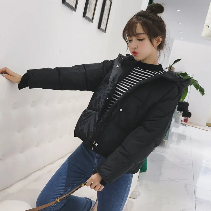 Winter Cotton Coats Korean Casual Overcoat Female New Loose Hooded Short Parkas Mujer Harajuku Coat Jacket Women Oversized White
