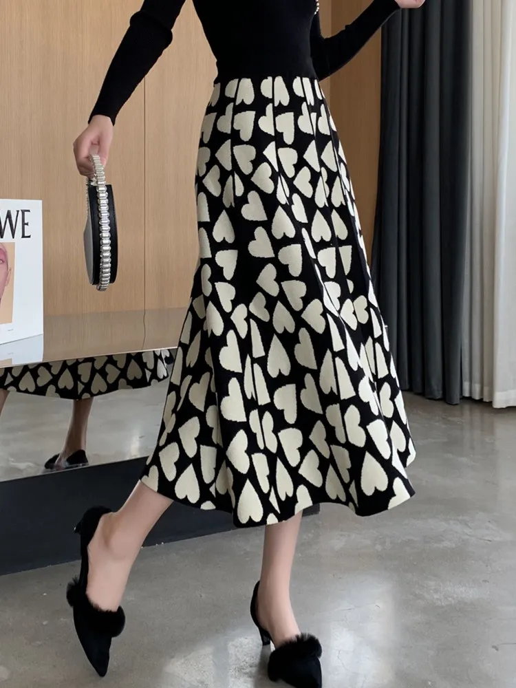 

Luxury Knit A Line Women Skirt Elegant Long Maxi Warm Skirt New Fashion Thick Midi Lady Sweater A Line Skirts