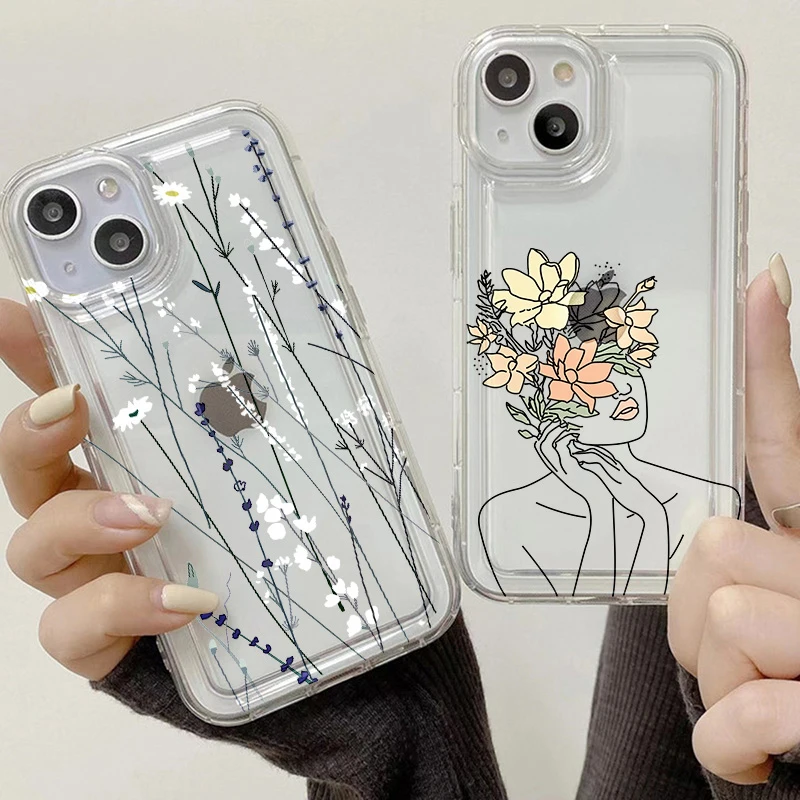 

S23 Ultra Case For Samsung A54 A53 A52S 5G A13 A33 A34 A22 A21S A32 4G A12 A51 S22 Plus S21 S20 FE Clear Flower Soft Cover Funda
