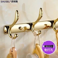 punch free golden clothes hook wall hanger bathroom coat and cap behind the door wardrobe gold plated row hook clothes hook