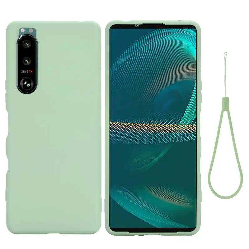

For Sony Xperia 5 III Case Luxury Original Liquid Silicone Soft Cover For Sony Xperia 5 III Shockproof Phone Case with Lanyard