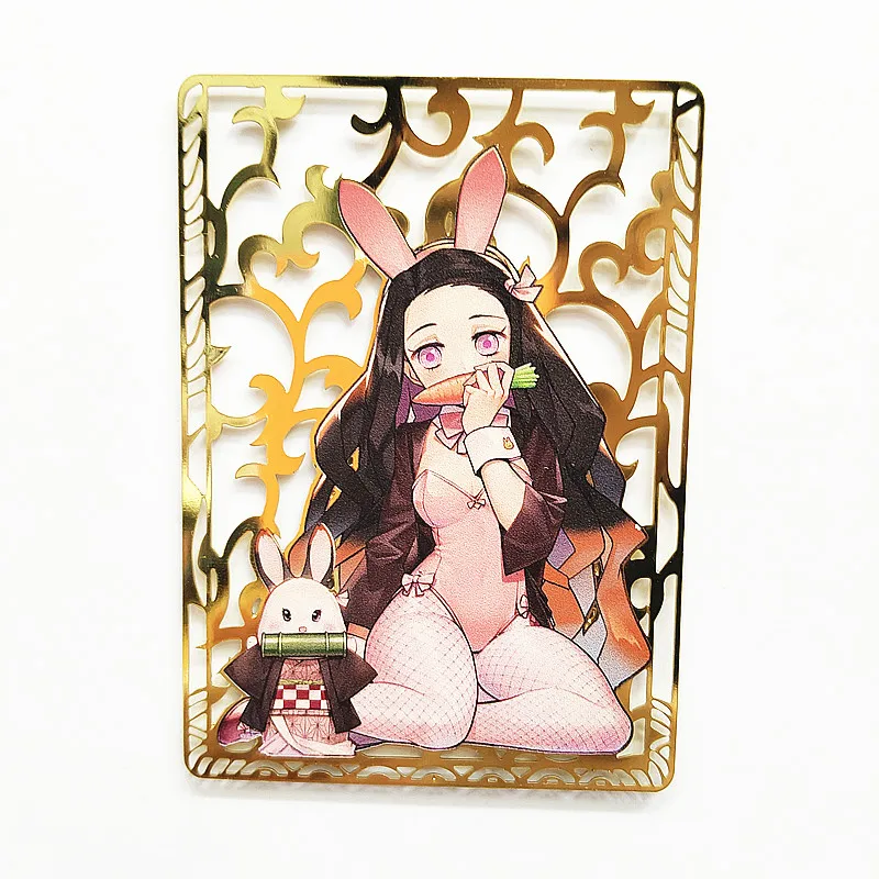 

Anime Demon Slayer Nezuko Tanjirou Kochou Shinobu Agatsuma Zenitsu Homemade Metal Card ACG DIY Collection Card