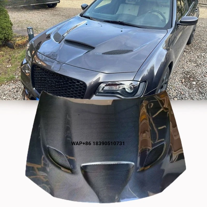 Фото Карбоновый капот с вентиляционными отверстиями в стиле SRT Hellcat для Chrysler 300, 300C, 300S 2011-2023 годов выпуска №1