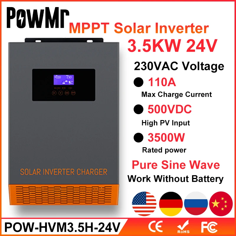 

PowMr 3.5KVA/3.5KW Hybrid Solar Inverter MPPT 110A 500VDC PV Input 220VAC 48VDC All In One Pure Sine Wave Solar Charger/Inverter