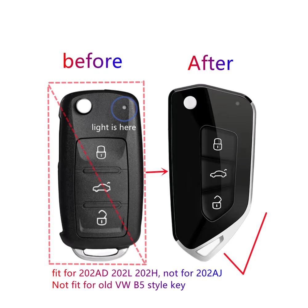 

Чехол для автомобильного ключа с 3 кнопками, модифицированный складной чехол для ключа-брелока, чехол для ключа в стиле Golf 8 для Golf, Tiguan, Polo, Jetta, Seat 5K0837202, 202AD