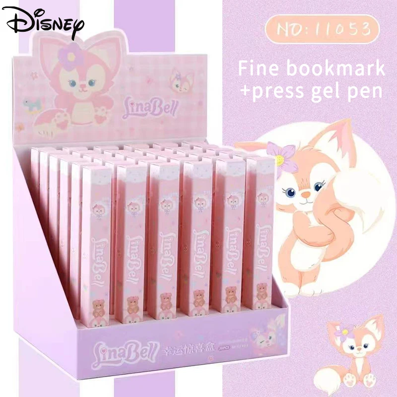 

36pcs Disney Cartoon Gel Pens Writing Tools Students Creative Stationery 0.5mm Press Lina Bell Blind Box With Bookmark Girl Gift