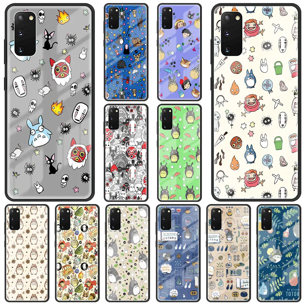

Cartoon Anime Totoro Tempered Glass Case For Samsung Galaxy S22 Ultra S21 Plus S20 FE 5G S10 Lite Hard Case For S9 S8+ Fundas