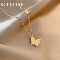 lady frosted double layered butterfly pendant necklace fashion korean women jewelry simple temperament collarbone chain necklace