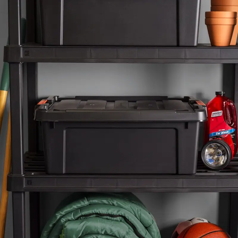 

Heavy Duty 11 Gallon Plastic Black Storage Box - Durable, Secure, Large Container for Home & Office.