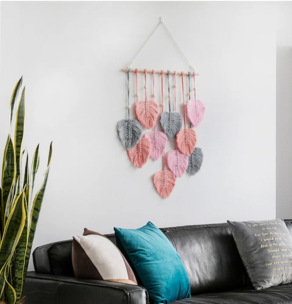 

Leaf Macrame Wall Hanging Boho Room Home Decor Woven Aesthetic Wall Tapestry Home Living Room Wedding Decoration Gift Supplies