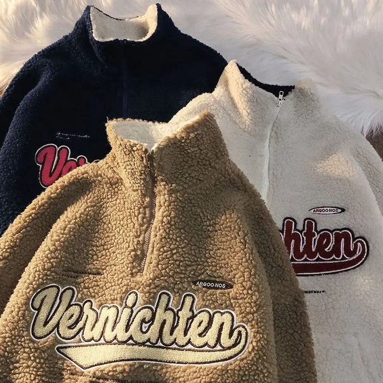 Women Vintage Long Sleeve Zip Up Hoodies Oversized Harajuku Embroidery Fleece Sweatshirt Top Autumn Winter Pullover Clothes Lady