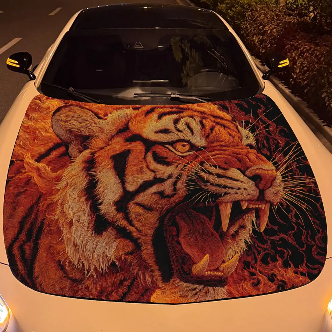 Фото Автомобильные наклейки Dynamic Tiger Roar Design с ревом тигра в жирных оранжевых тонах, наклейка на капот автомобиля Exuding Wild Ferocity, Waterpro №5