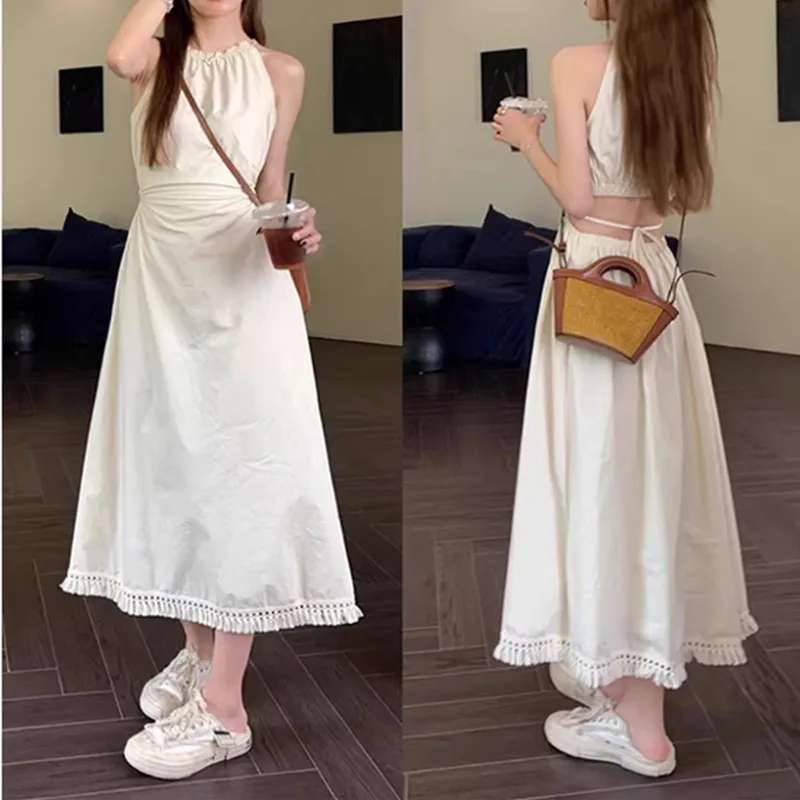 Женское платье на бретельках, с поясом и вырезом на талии