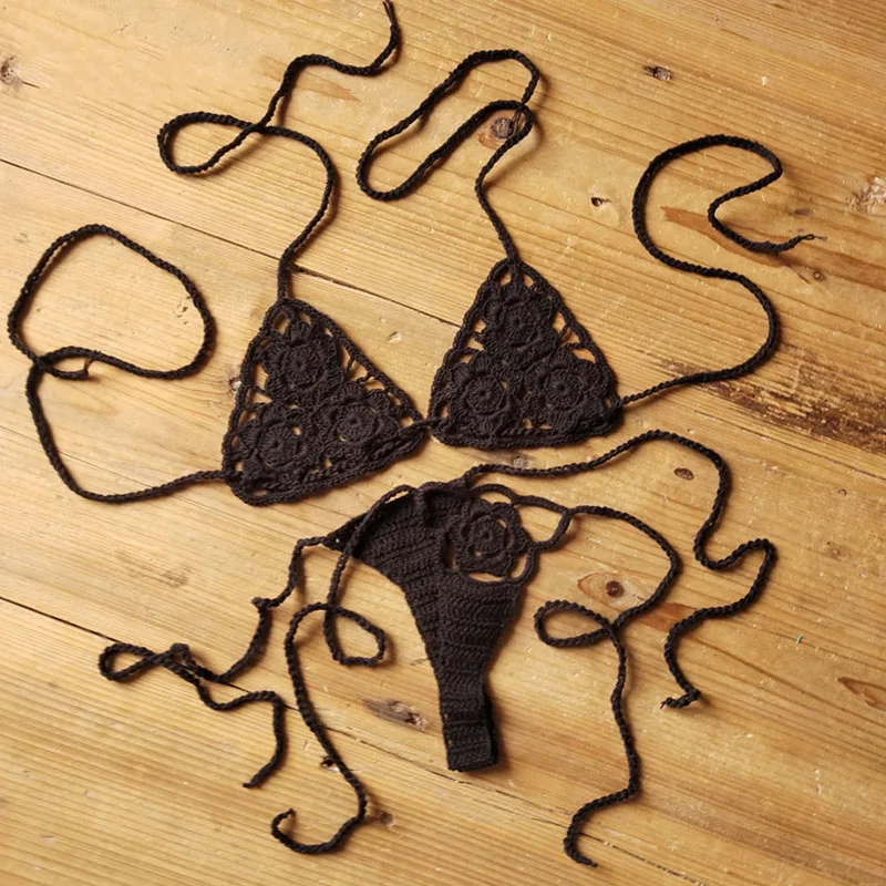 Женские сексуальные комплекты бикини ручной работы вязаные крючком Цветочные