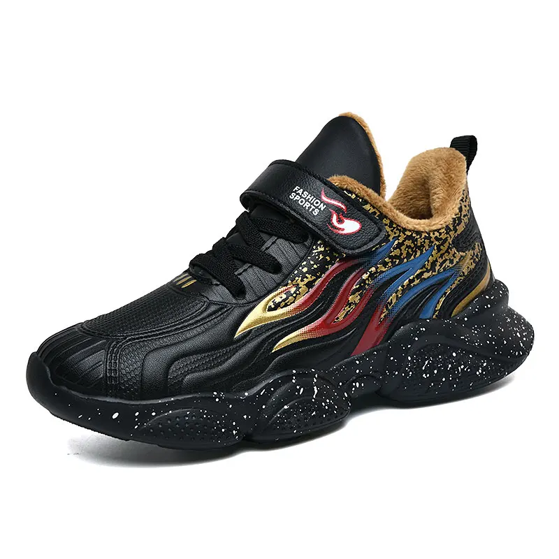 

Зимняя повседневная обувь для мальчиков, легкие кожаные кроссовки, Детская осенняя пушистая детская спортивная обувь для тенниса и бега, кожаная весенняя обувь