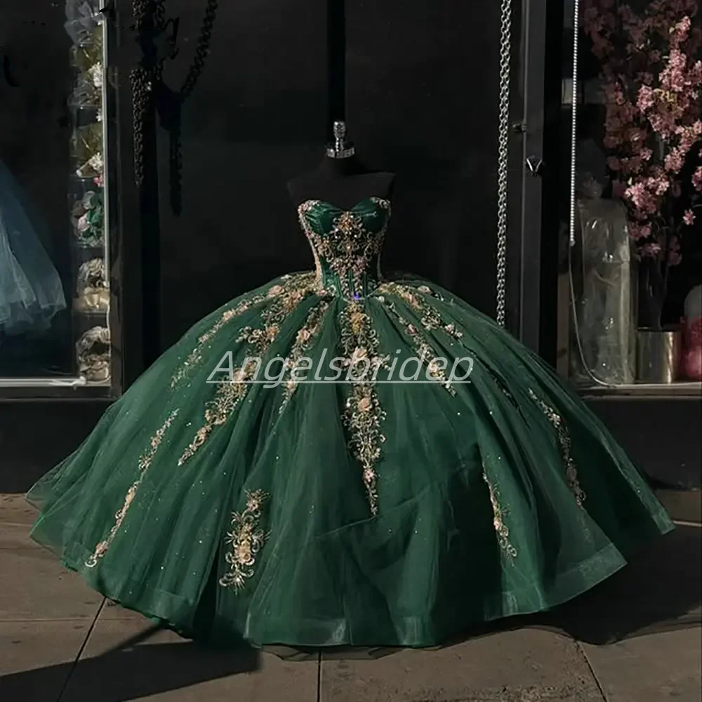 Angelsbride Изумрудно-зеленое бальное платье по индивидуальному заказу 15-летние