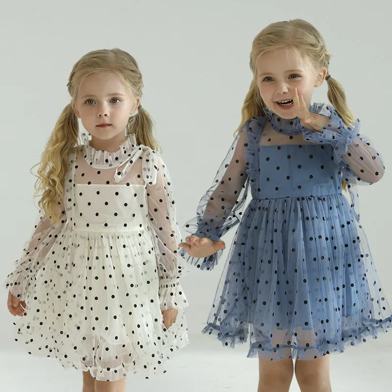 

Dresses for Baby Kids Summer Thin Section Full Sleeve Polka Dot Chiffon Tutu Vestido Children Birthday Party Girls Clothes