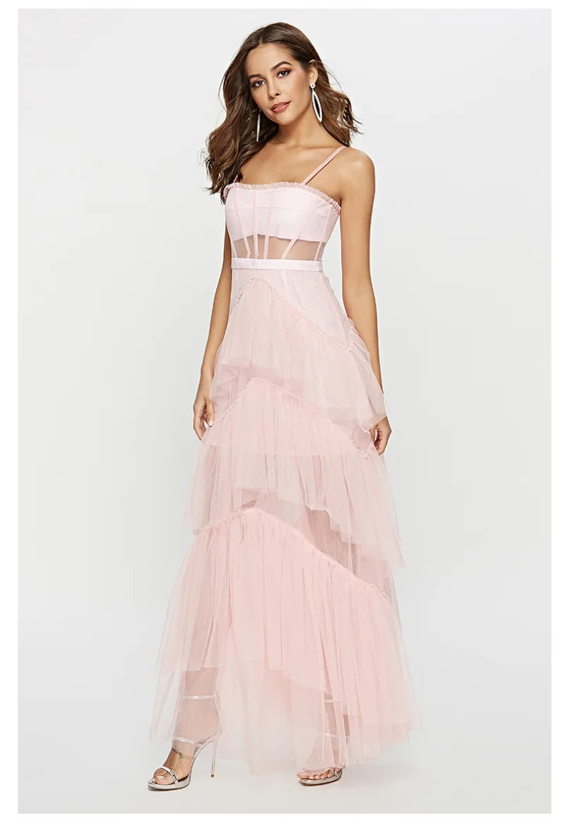 Banquet Gown for Women Wedding Party Dresses Spaghetti Strap Skirt Fashion  Lace Mesh Sleeveless Women's Prom Dress Vestidos