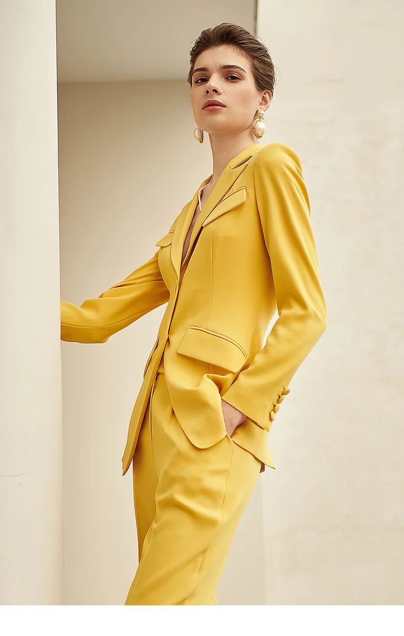 High-end fashionable foreign style yellow suit suit femininity celebrity president suit professional trousers 2 pieces